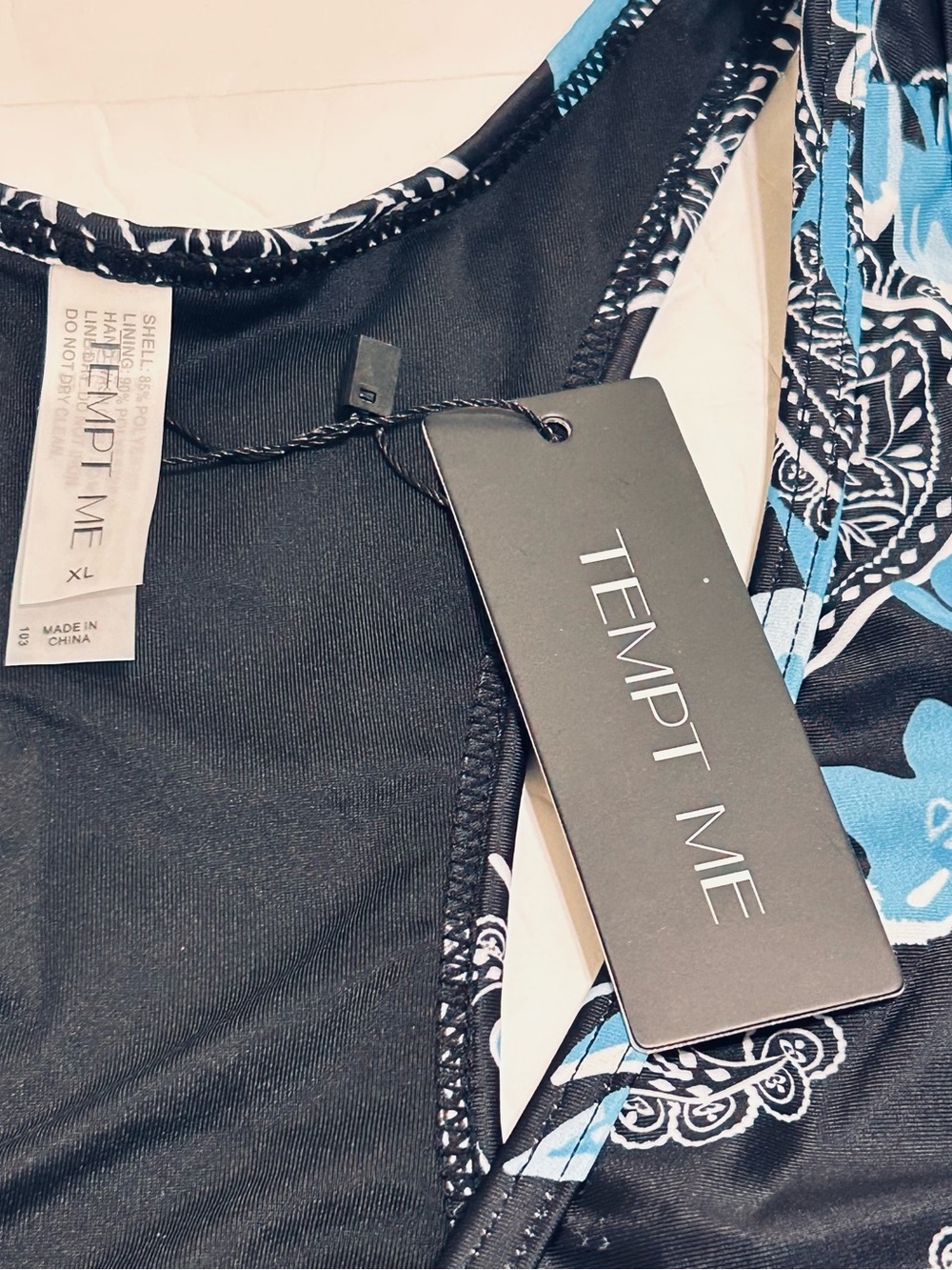 Women’s Two piece Racerback Tankini Swimsuit w/ shorts Black & Blue Size XL NWT - Picture 6 of 13
